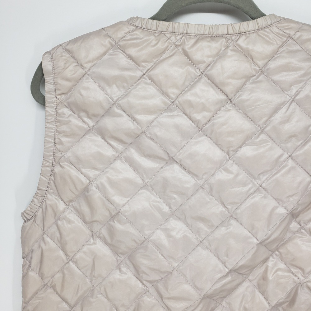 J Crew Quilted Puffer Vest Women Medium Beige Down Fill Zip Pockets Lightweight - Picture 6 of 7